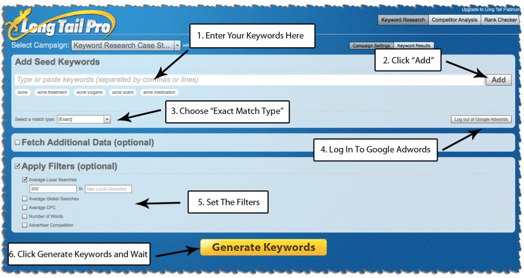 Using LTP to Generate List of Potential Keywords